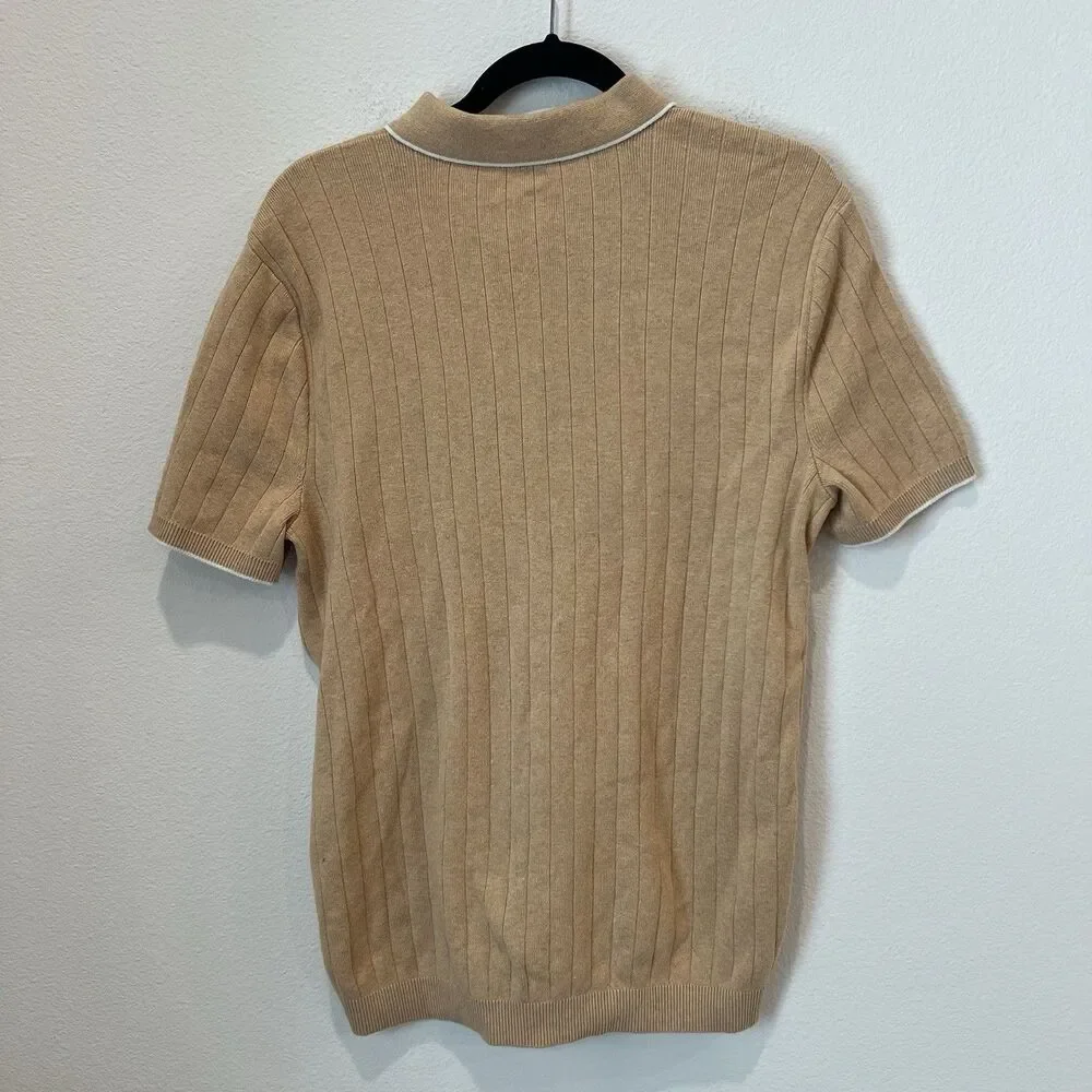 express Men’s short sleeve sweater polo johnny collar Tan Medium Preppy Career